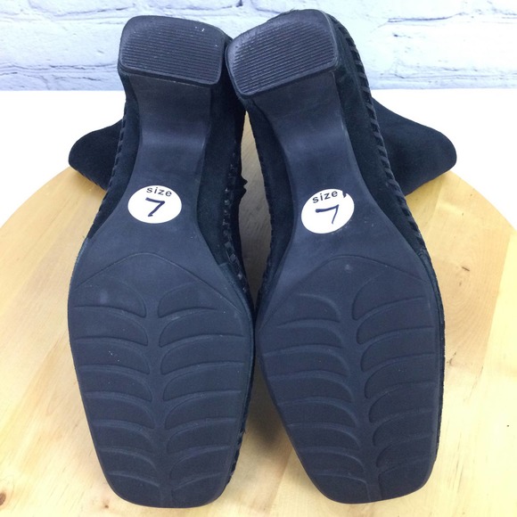 Linea Paolo Women's Suede Square Toe Chunky Heel Black Mid-Calf Pull On Boot 7 - Picture 11 of 16